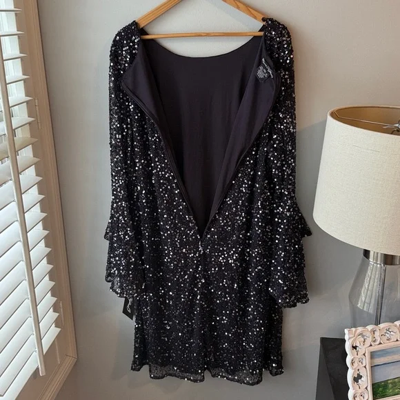 Pisarro Nights Sequence Party Formal Sheer Bell Sleeve Dress NWT - Picture 9 of 9